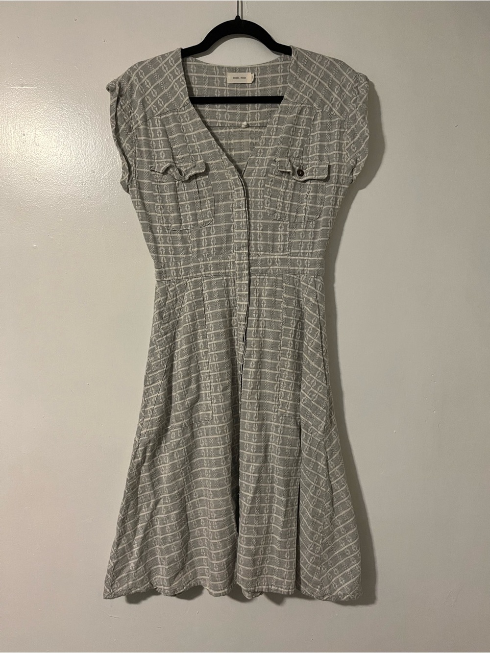Nico Nico Light Gray Patterned Cap-Sleeve Fit-and-Flare Dress